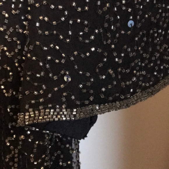 100% Silk Full length black beaded, sequined dress - Picture 4 of 8